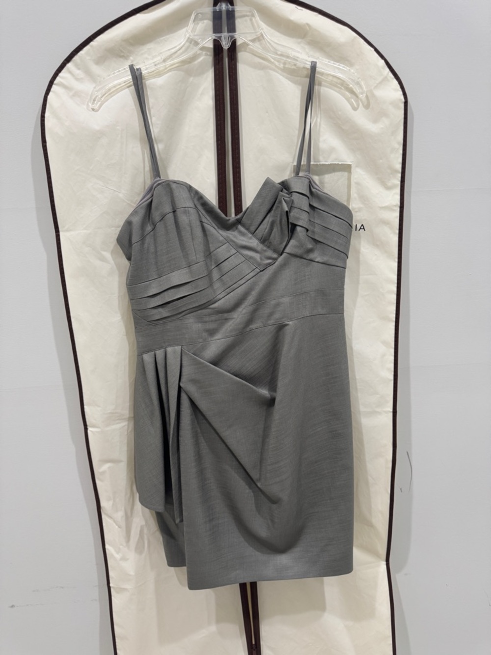 BCBGMaxAzria Runway Grey Draped Pleated Strapless Mini Dress